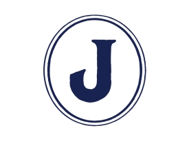 Circular logo with a navy blue J 
