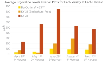 Graph showing ergovaline levels in kentucky 31