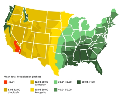 Map showing precipitation across the United States