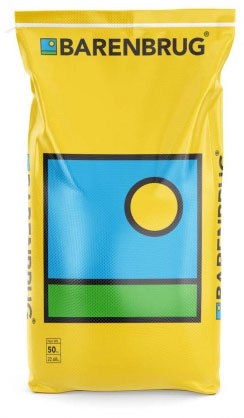 Yellow bag of grass seed with the word Barenbrug on the front 